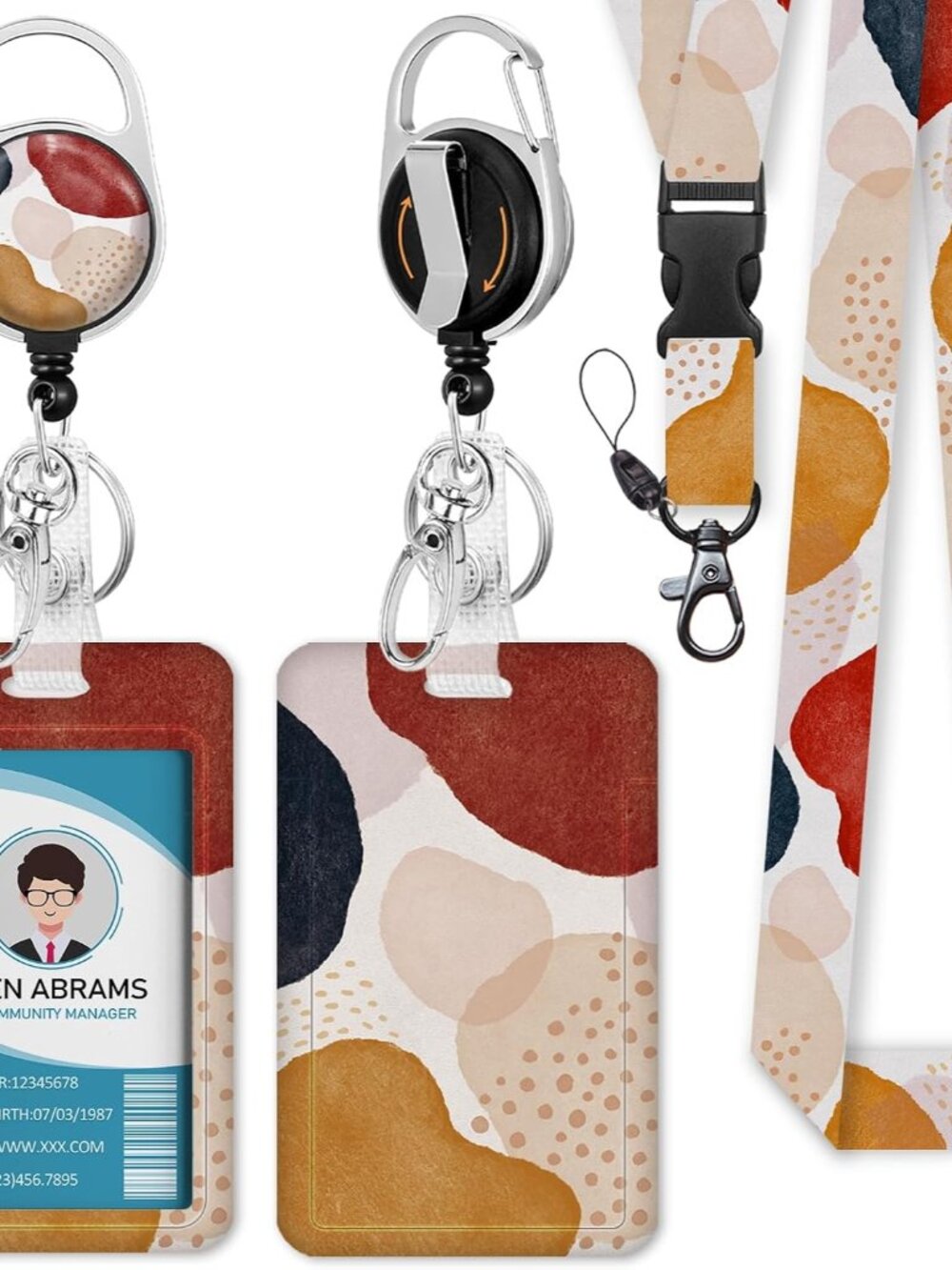 Lanyards for Id Badge, Teacher Card Holder Retractable Reel Boho Art